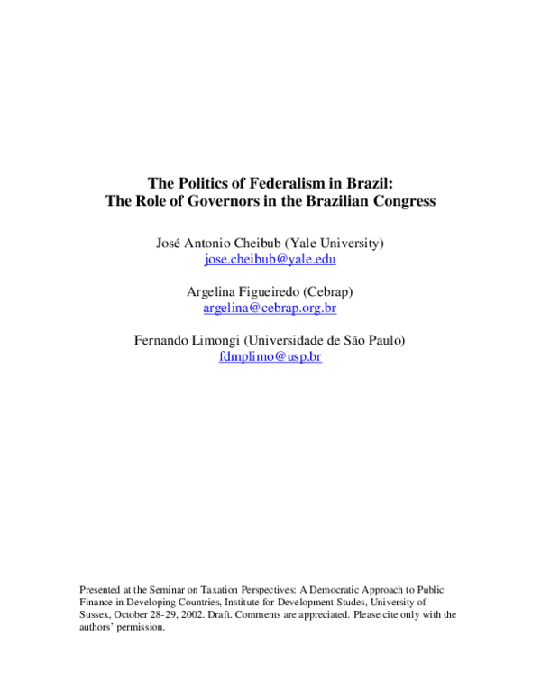 (PDF) The politics of federalism in Brazil: The role of governors in ...