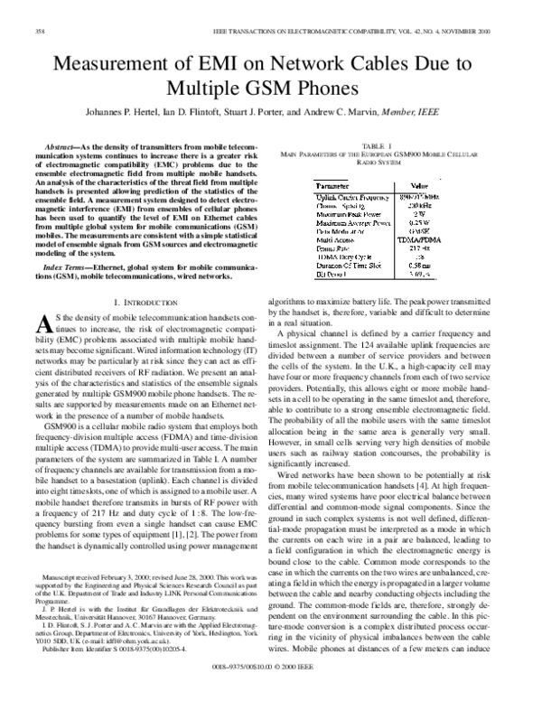 (PDF) Measurement of EMI on network cables due to multiple GSM phones