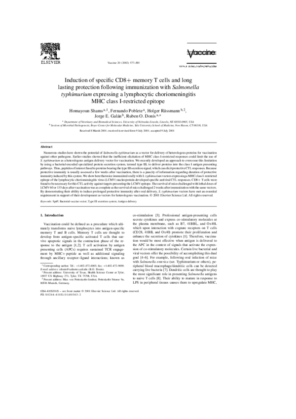(PDF) Induction of specific CD8+ memory T cells and long lasting ...