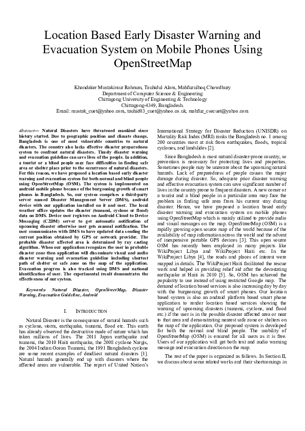 Pdf Location Based Early Disaster Warning And Evacuation System On