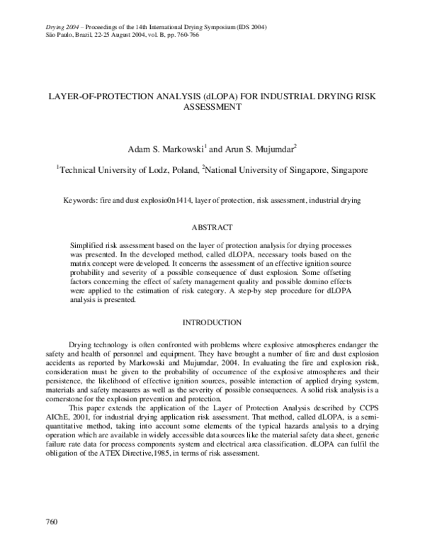(PDF) Layerofprotection analysis (dLOPA) for industrial drying risk