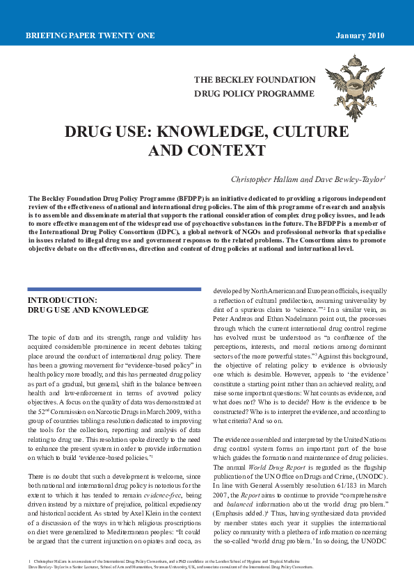 (PDF) Drug Use: Knowledge, Culture and Context