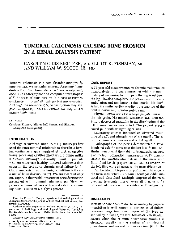(PDF) Tumoral calcinosis causing bone erosion in a renal dialysis patient