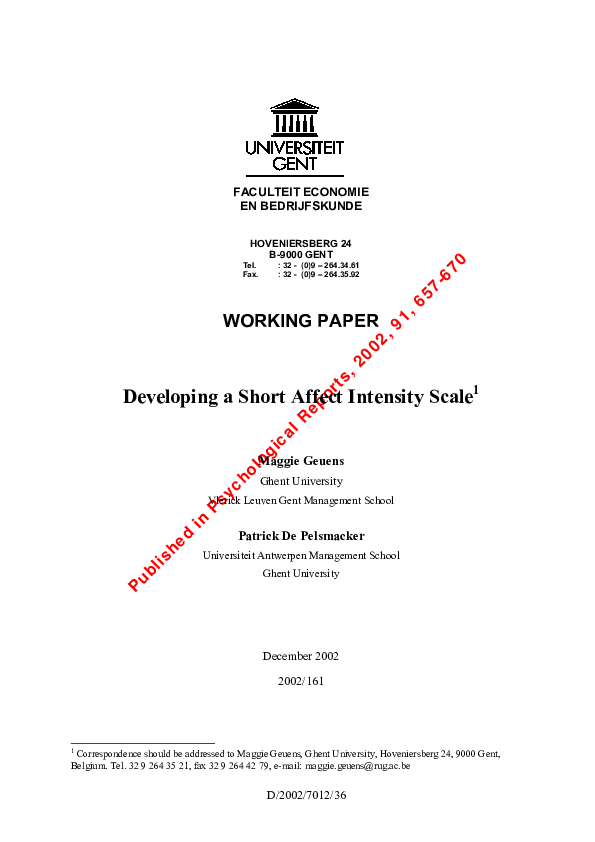 (PDF) Developing a Short Affect Intensity Scale