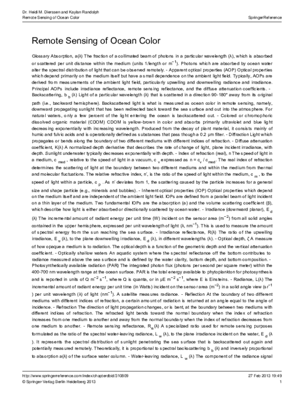 (PDF) Remote Sensing of Ocean Color