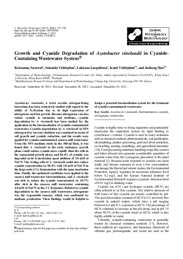 (PDF) Growth and Cyanide Degradation of Azotobacter vinelandii in ...