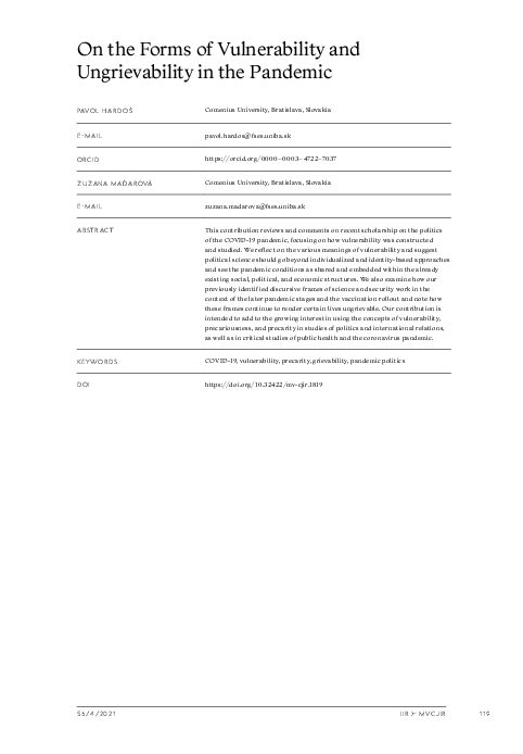(PDF) On the Forms of Vulnerability and Ungrievability in the Pandemic