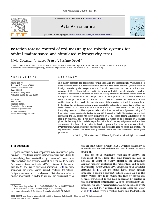 (PDF) Reaction torque control of redundant space robotic systems for ...