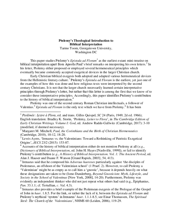 (PDF) Ptolemy’s Theological Introduction to Biblical Interpretation