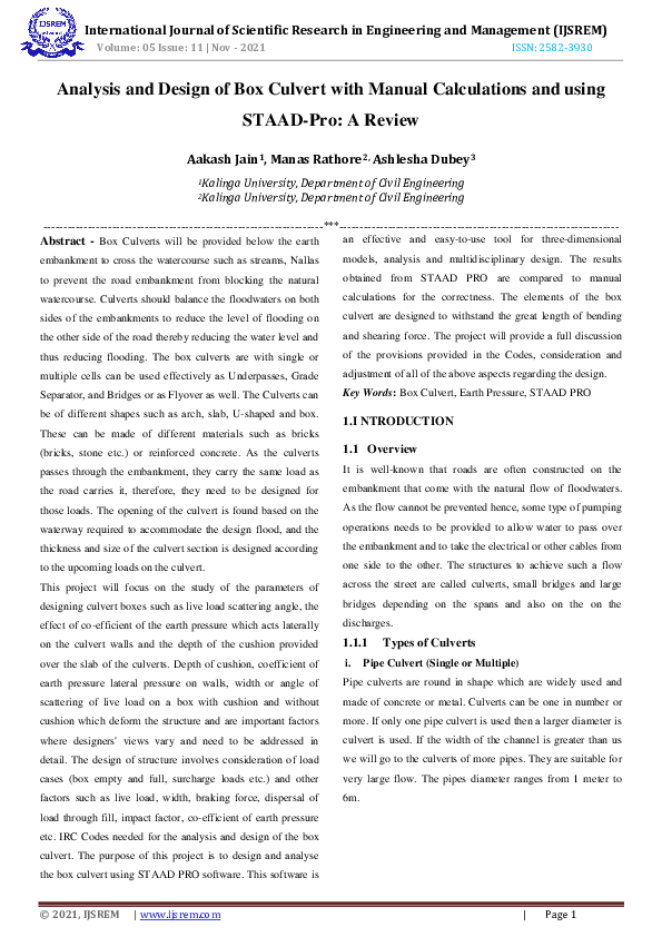 (PDF) Analysis and Design of Box Culvert with Manual Calculations and ...