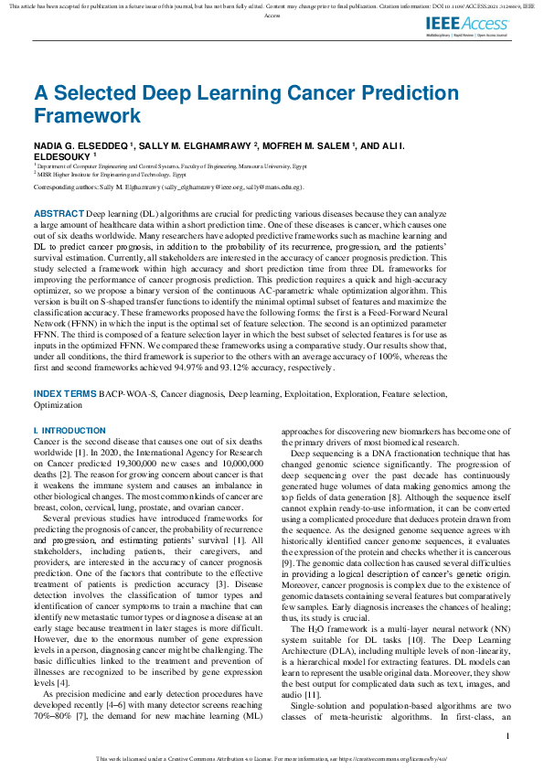(PDF) A Selected Deep Learning Cancer Prediction Framework