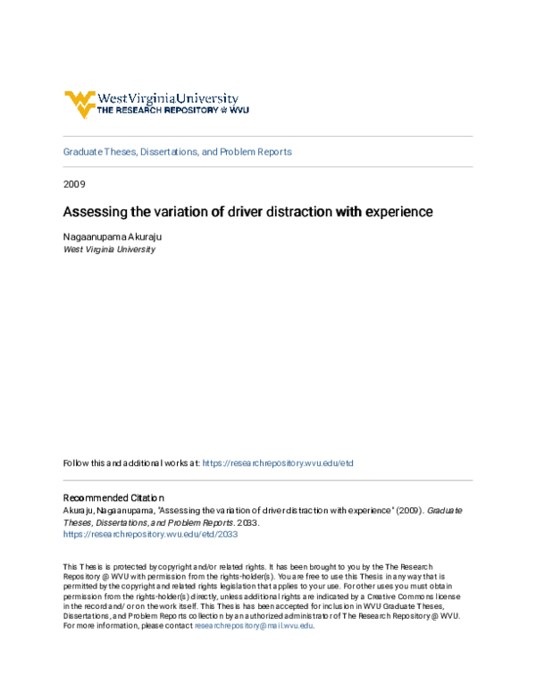 (PDF) Assessing the Variation of Driver Distraction with Experience—Phase I