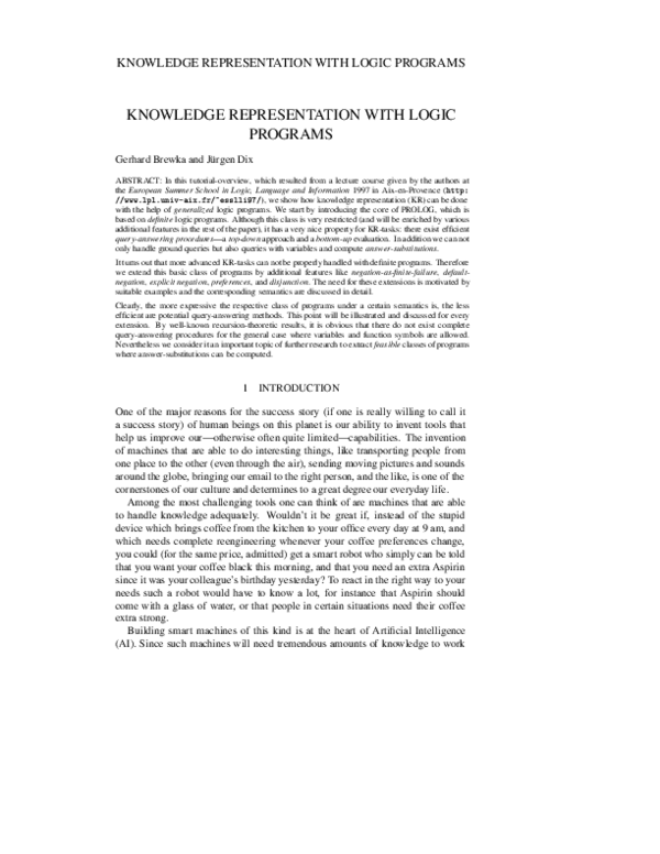 (PDF) Knowledge Representation with Logic Programs