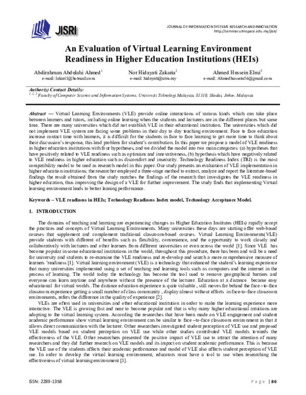 (PDF) An evaluation of Virtual Learning Environment readiness in Higher ...