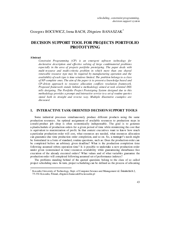 (PDF) Decision support tool for projects portfolio prototyping