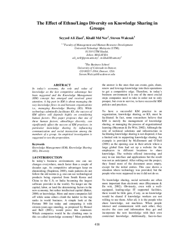 (PDF) The effect of ethno/lingo diversity on knowledge sharing in groups