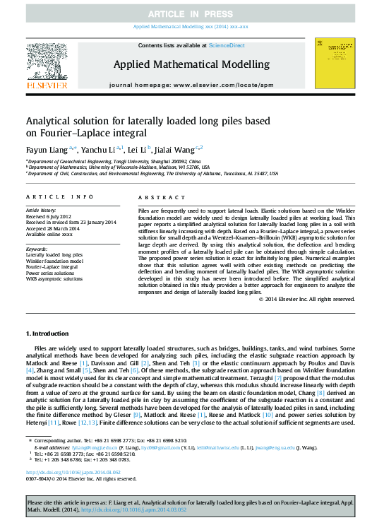 (PDF) Analytical Solution for Laterally Loaded Long Piles based on ...