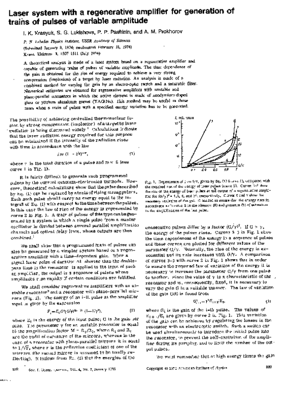 (PDF) Laser system with a regenerative amplifier for generation of ...