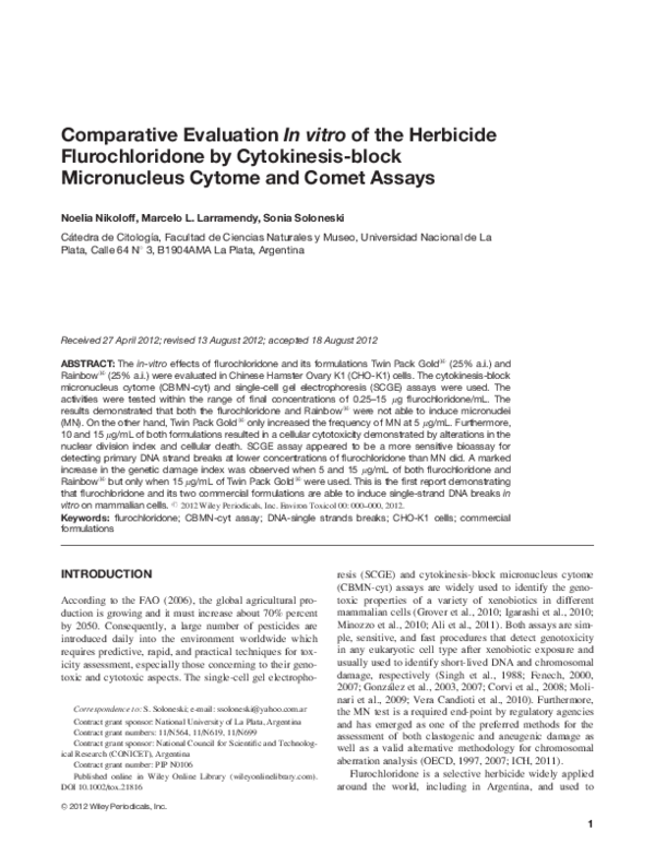 (PDF) Comparative evaluation in vitro of the herbicide flurochloridone ...