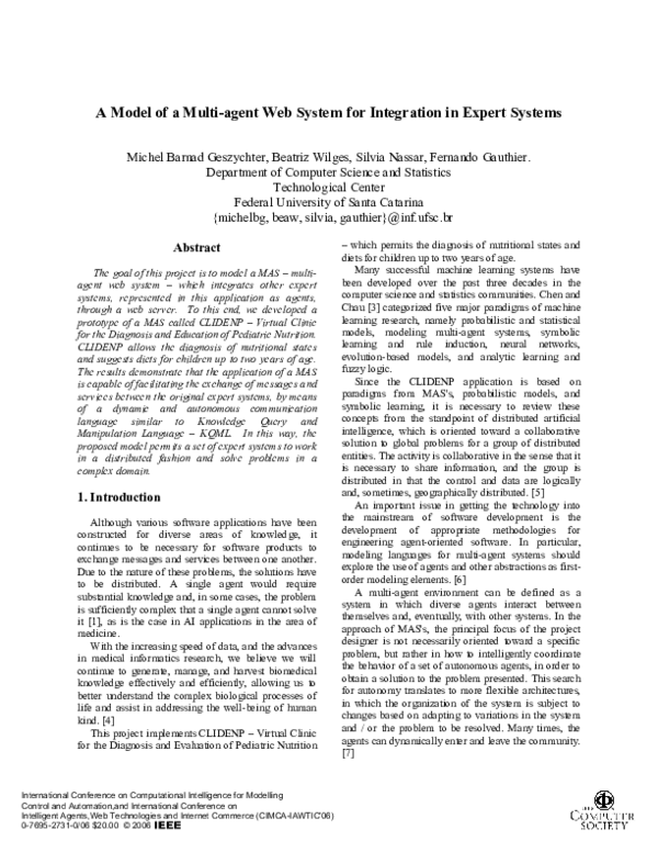 (PDF) A model of a multi-agent web system for integration in expert systems
