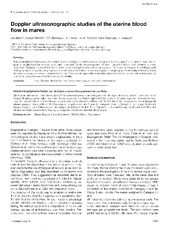 (PDF) Doppler ultrasonographic studies of the uterine blood flow in mares