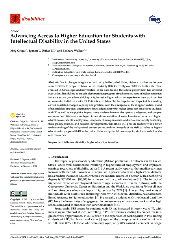 (PDF) Advancing Access to Higher Education for Students with ...
