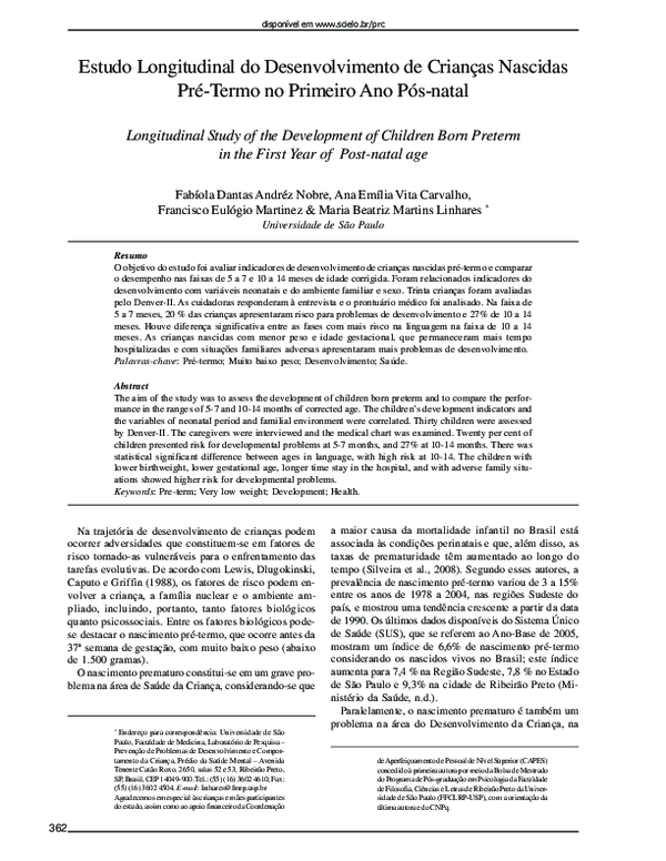 (PDF) Longitudinal study of the development of children born preterm in ...
