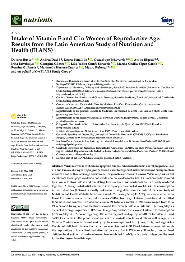 (PDF) Intake of Vitamin E and C in Women of Reproductive Age: Results ...