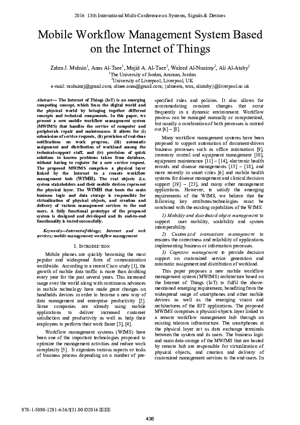 (PDF) Mobile workflow management system based on the Internet of Things