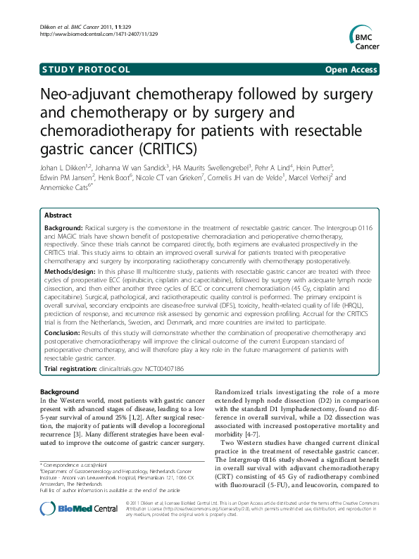 (PDF) Neo-adjuvant chemotherapy followed by surgery and chemotherapy or ...
