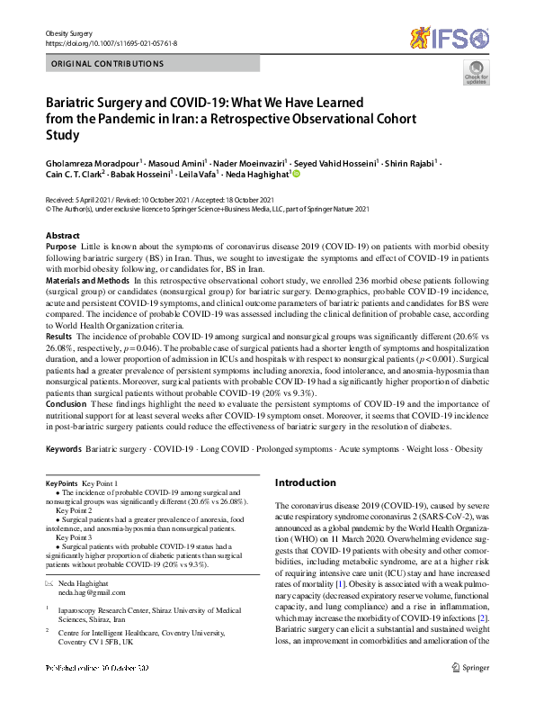 (PDF) Bariatric Surgery and COVID-19: What We Have Learned from the ...