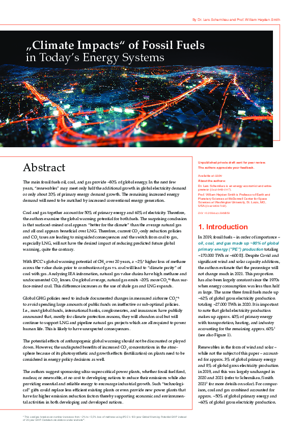 (PDF) "Climate Impacts" of Fossil Fuels in Today's Energy Systems