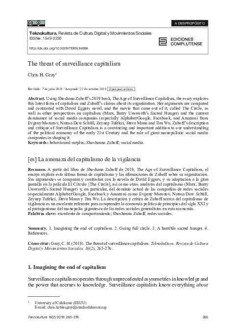 (PDF) The threat of surveillance capitalism