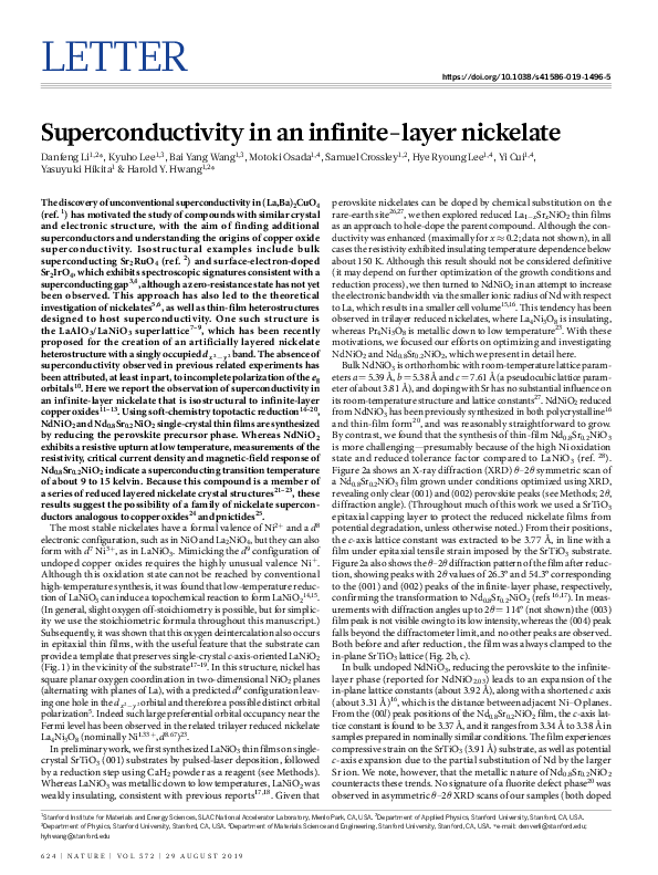 PDF) Superconductivity in an infinite-layer nickelate