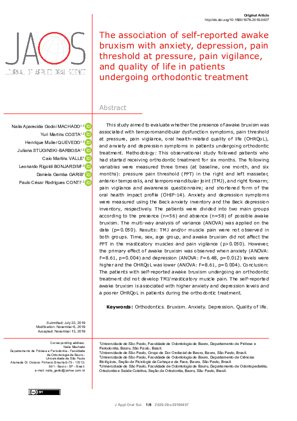 (PDF) The association of self-reported awake bruxism with anxiety ...