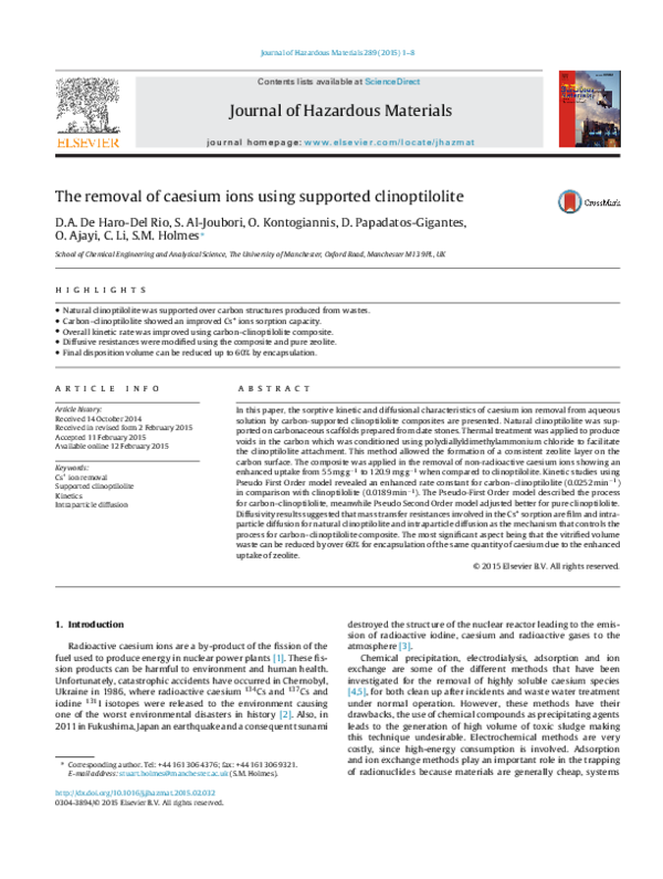 (PDF) The removal of caesium ions using supported clinoptilolite