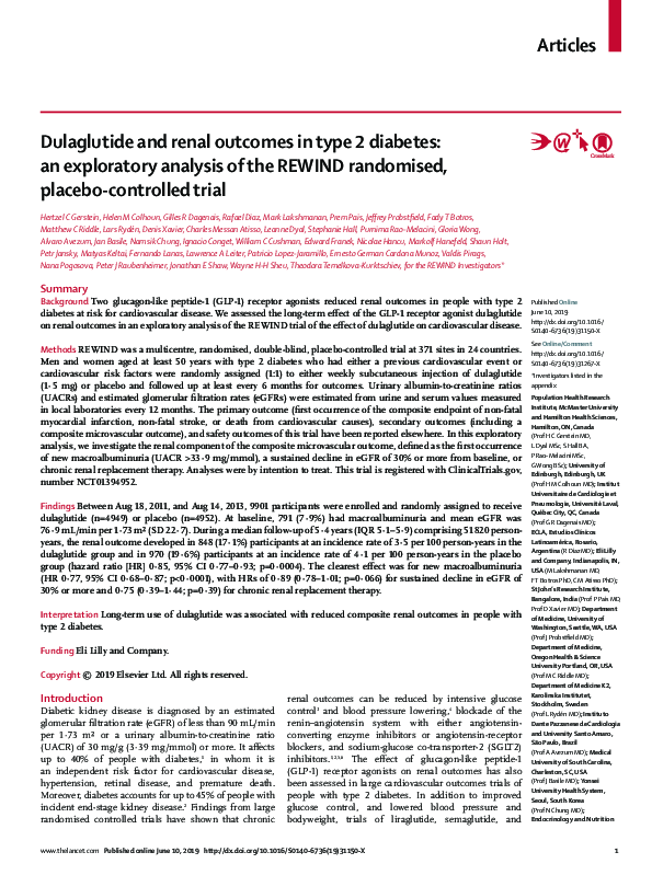 (PDF) Dulaglutide and renal outcomes in type 2 diabetes: an exploratory ...