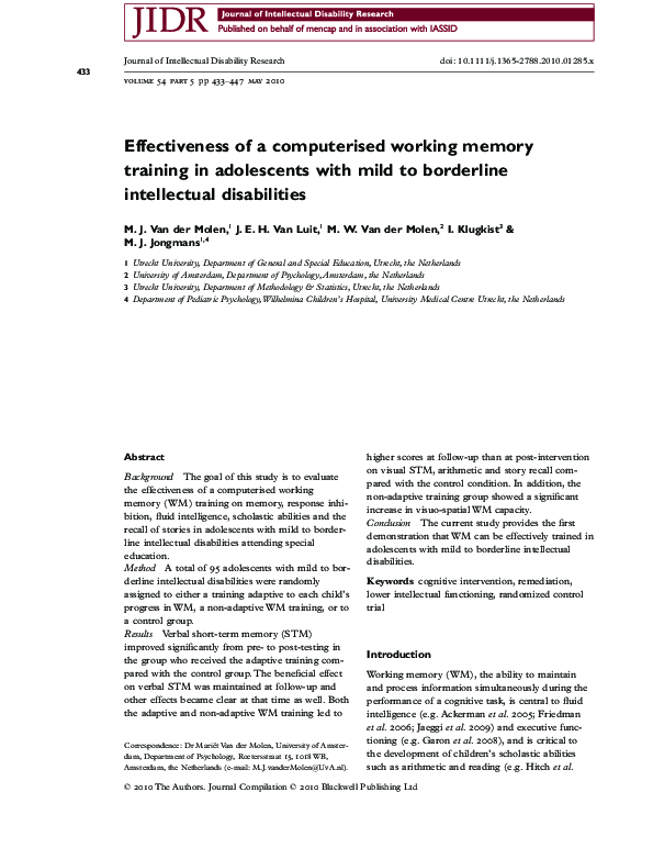 (PDF) Effectiveness of a computerised working memory training in ...