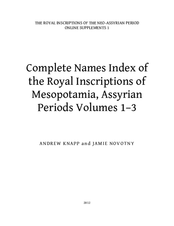 (PDF) Complete Names Index of the Royal Inscriptions of Mesopotamia ...