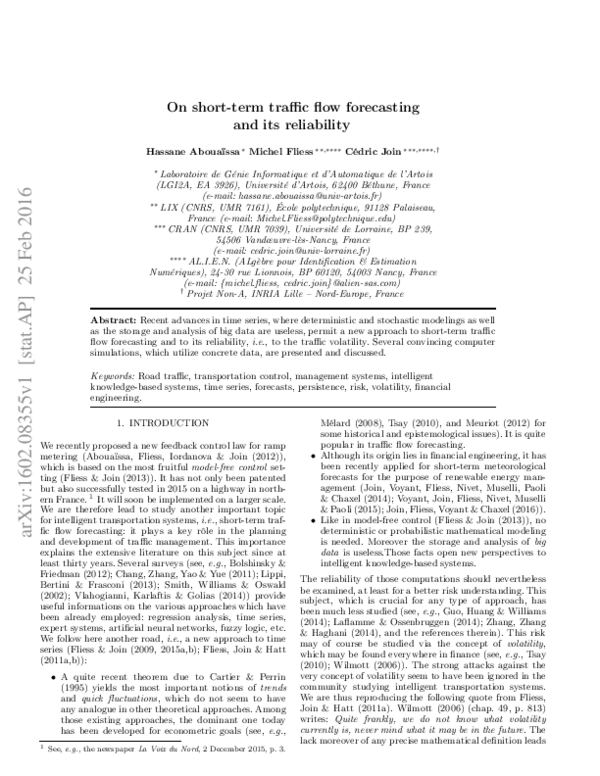(PDF) On short-term traffic flow forecasting and its reliability