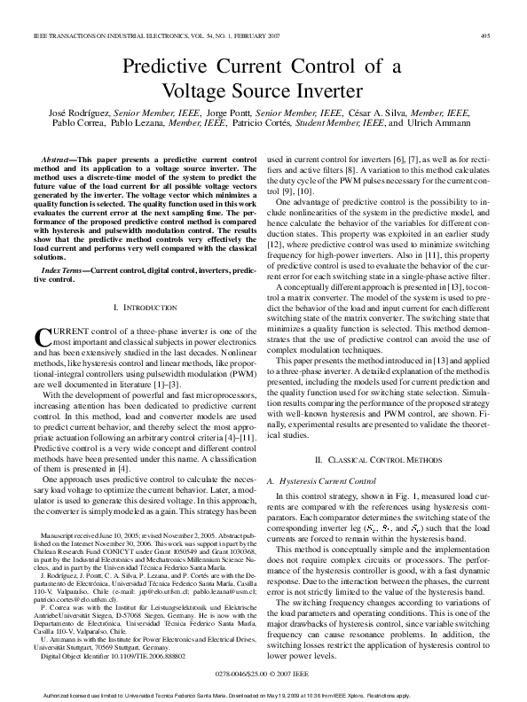 (PDF) Predictive current control of a voltage source inverter