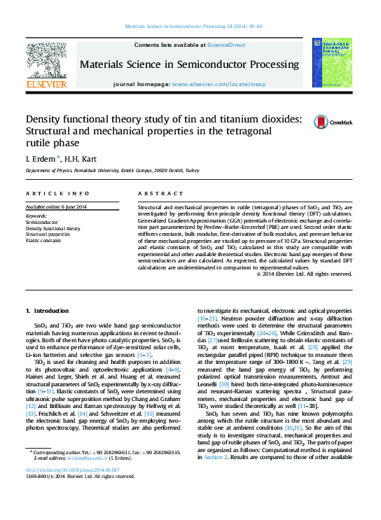 (PDF) Density functional theory study of tin and titanium dioxides ...