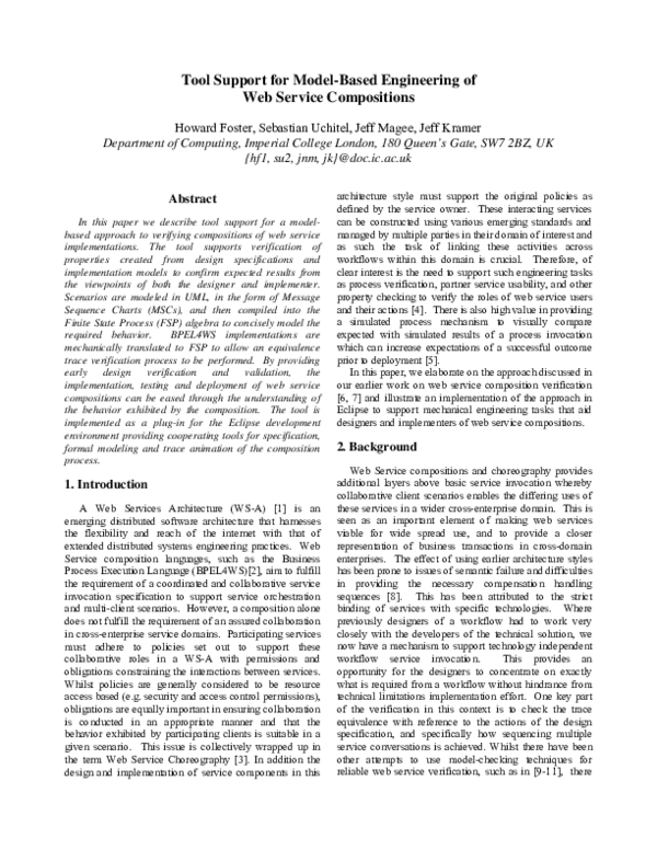 (PDF) Tool support for model-based engineering of Web service compositions