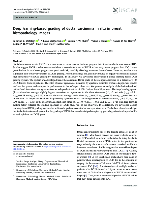 (PDF) Deep learning-based grading of ductal carcinoma in situ in breast ...