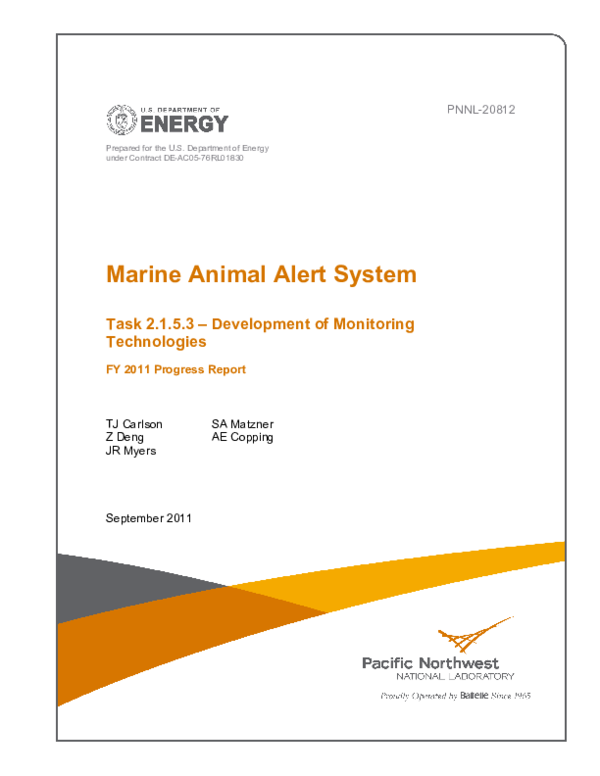 (PDF) Marine Animal Alert System -- Task 2.1.5.3: Development of ...
