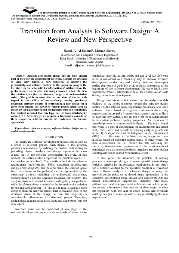 (PDF) Transition from Analysis to Software Design: A Review and New ...