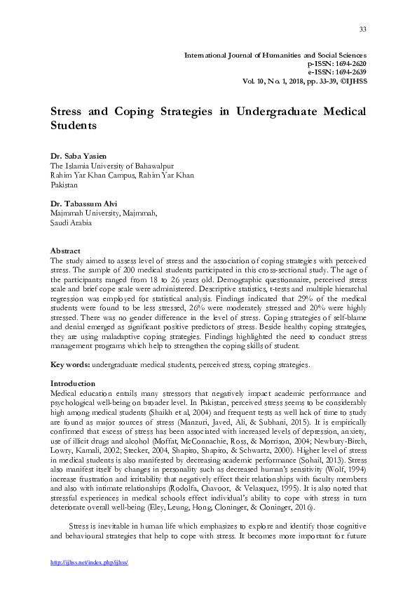 (PDF) Stress and Coping Strategies in Undergraduate Medical Students