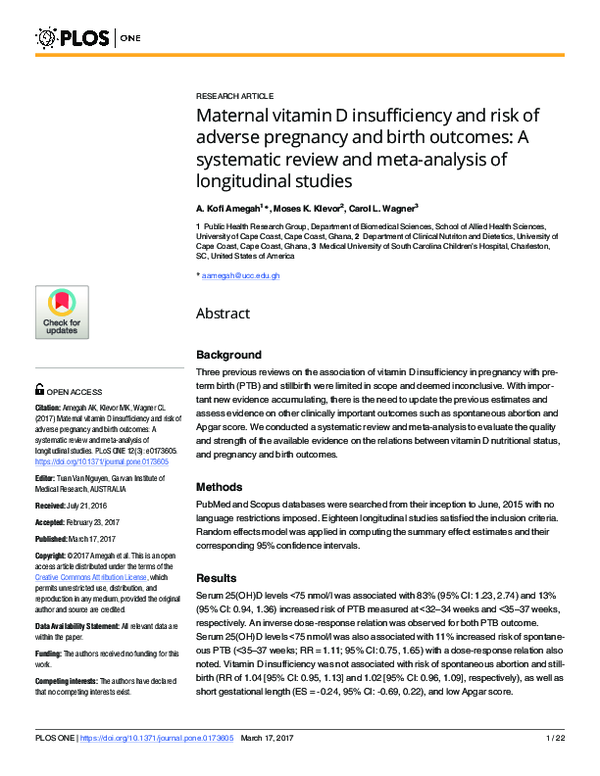 (PDF) Maternal vitamin D insufficiency and risk of adverse pregnancy ...