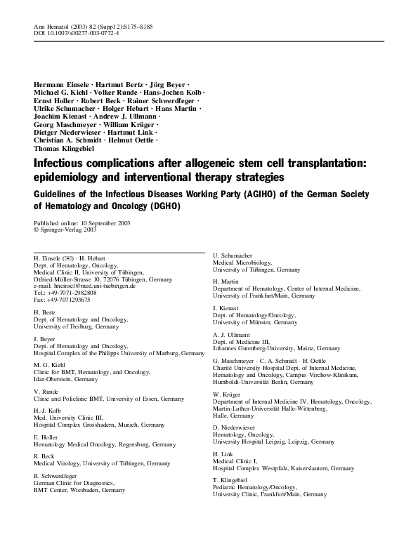 (PDF) Infectious Complications After Allogeneic Stem Cell ...