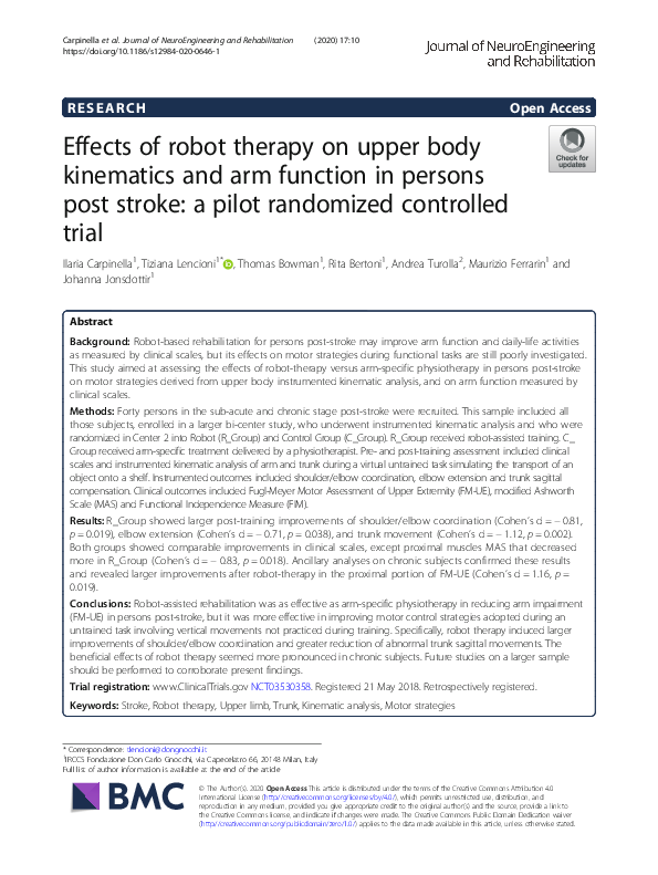 (PDF) Effects of robot therapy on upper body kinematics and arm ...
